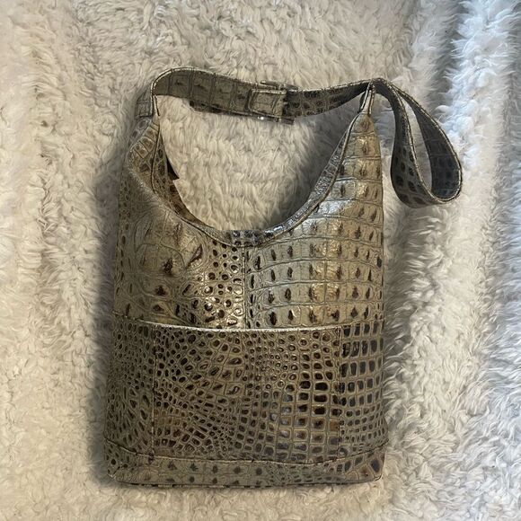 Clarita Accessories leather Gray Crocodile-Embossed  handmade Shoulder Bag - Picture 3 of 13